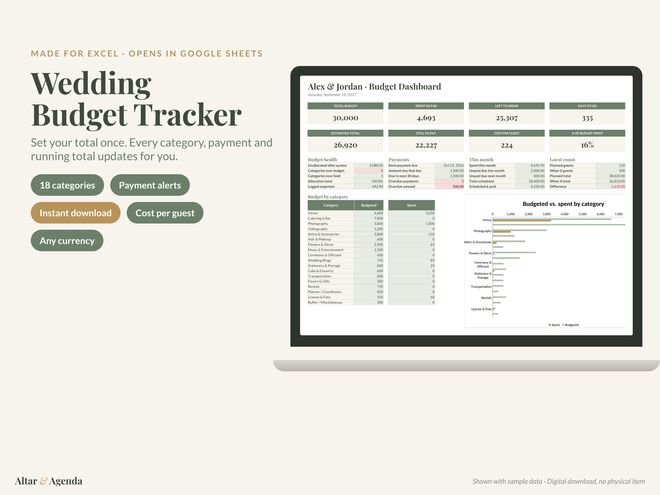 Wedding Budget Tracker on a laptop and tablet