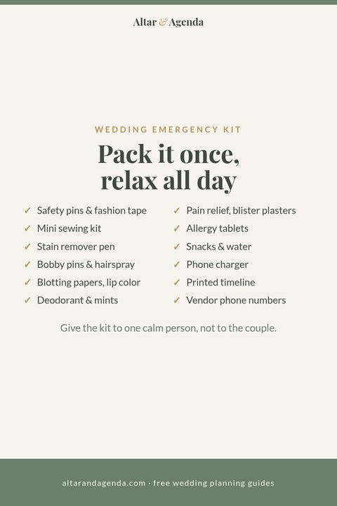 Pinterest graphic: wedding emergency kit checklist